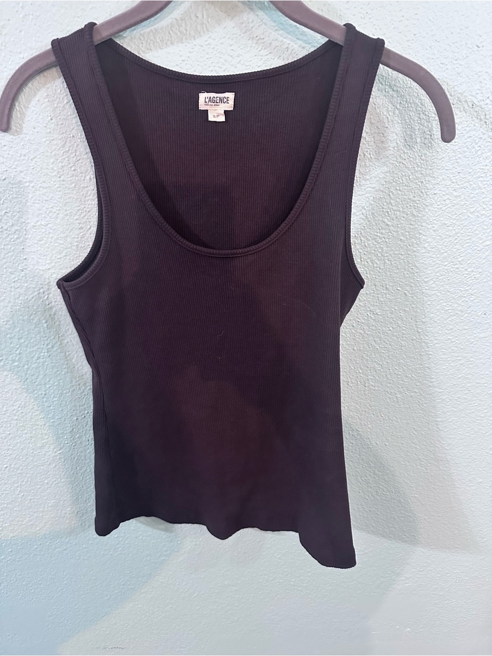 L’AGENCE Adira Ribbed Tank Top Coffee Bean Brown Small Petite